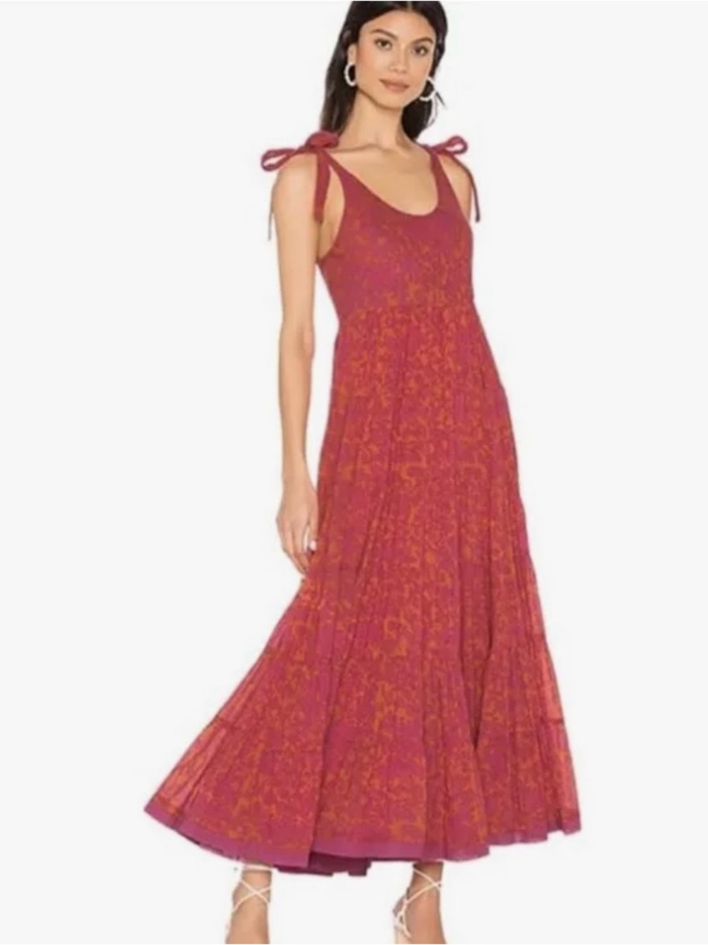 Free People Raspberry-Orange Tie-Strap Maxi Dress